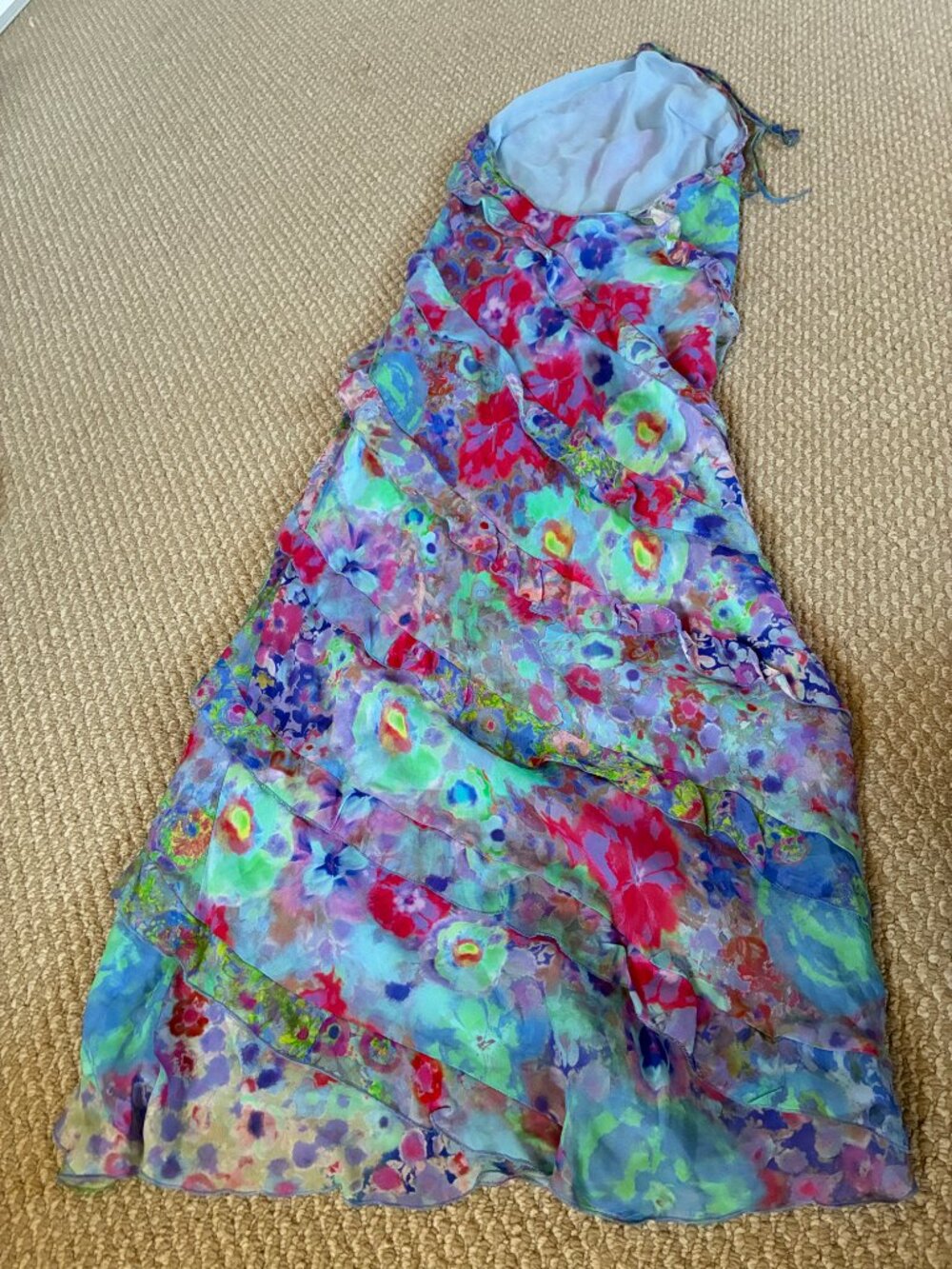 Zara M Bloggers Favorite Watercolor Ruffle Halter Maxi Dress Blue Floral - Picture 5 of 5
